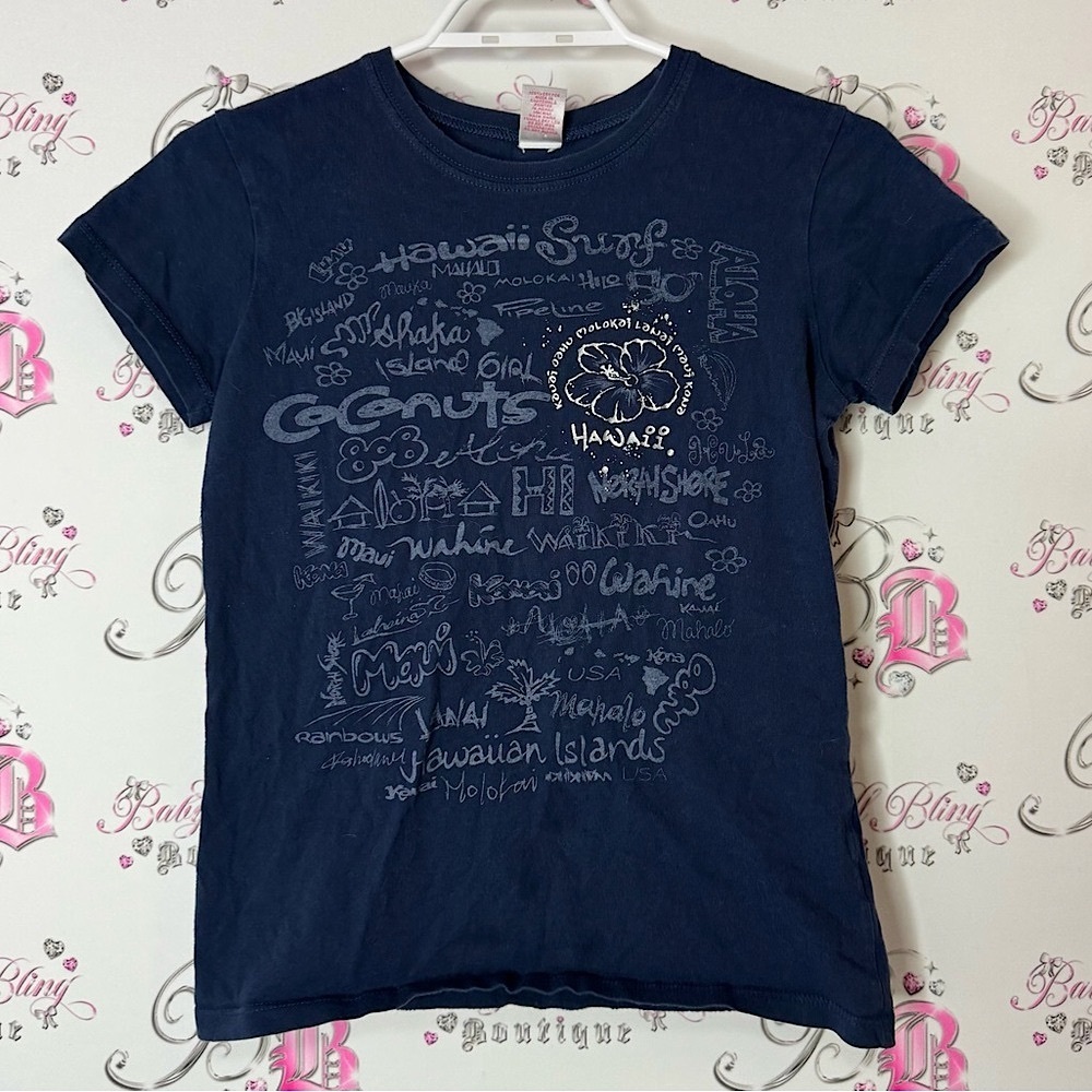 Island girl tshirt Hawaii blue white  Navy Graphic travel T-Shirt coconuts 🥥